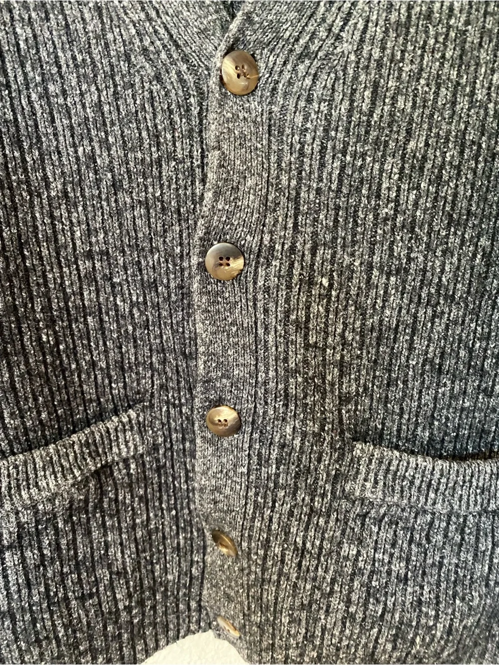 Eddie Bauer Men’s Charcoal Gray Ribbed V‑Neck Button Cardigan